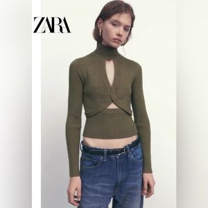Zara Cut Out Sweater Olive green Large